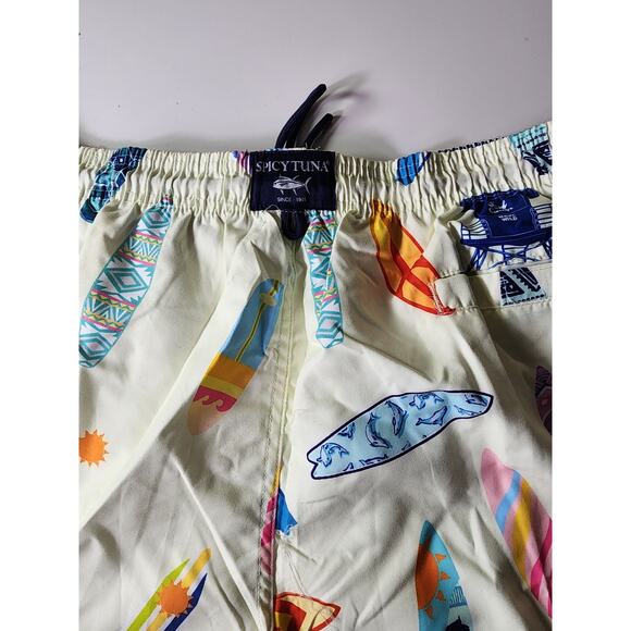 SPICY TUNA Men's NEW Cream w/ Colorful Surfboards Swim Trunks SZ XL (waist 34") - Picture 9 of 9